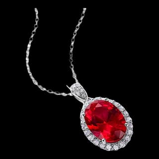 S925 Sterling Silver Lab-Grown Ruby Pendant — JKW-E29C2BCD605D-V001