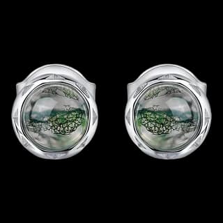 S925 Sterling Silver Moss Agate Stud Earrings (Pair) — JKW-99A87A656D8B-V001