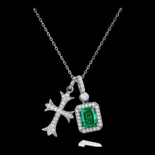 S925 Sterling Silver Synthetic Emerald Pendant — JKW-7CC7B8D10041-V001
