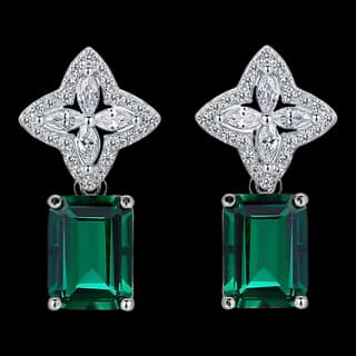 S925 Sterling Silver Lab-Grown Emerald Stud Earrings (Pair)