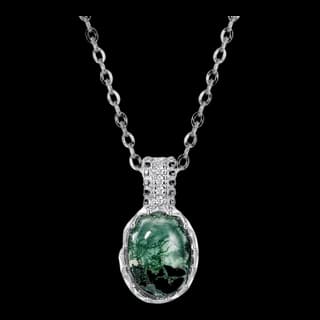 S925 Sterling Silver Moss Agate Pendant — JKW-47D03DB23845-V001