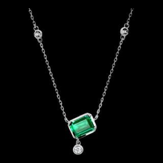 S925 Sterling Silver Lab-Grown Emerald Necklace — JKW-18079CF60C38-V001
