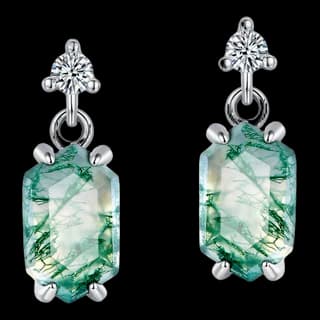 S925 Sterling Silver Moss Agate Stud Earrings (Pair) — JKW-E2453F2913D2-V001