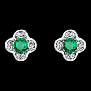 S925 Sterling Silver Lab-Grown Emerald Stud Earrings (Pair) — JKW-65E75C92DA58-V001