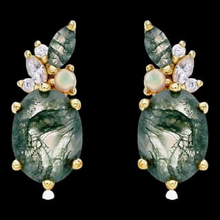 S925 Sterling Silver Moss Agate Stud Earrings (Pair)