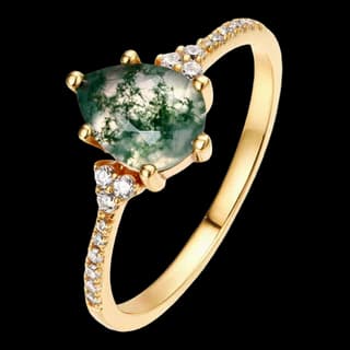 S925 Sterling Silver Moss Agate Ring