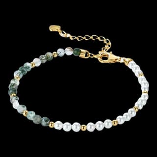 S925 Sterling Silver Moss Agate Bracelet