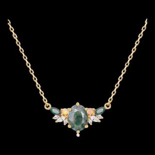 S925 Sterling Silver Moss Agate Necklace