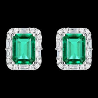 S925 Sterling Silver Lab-Grown Emerald Stud Earrings (Pair) — JKW-85DBDE715075-V001
