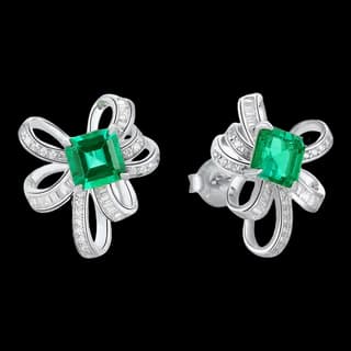 S925 Sterling Silver Lab-Grown Emerald Stud Earrings (Pair) — JKW-7B6DC4F3AE86-V001