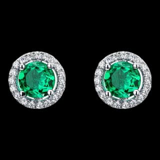 S925 Sterling Silver Lab-Grown Emerald Stud Earrings (Pair) — JKW-C34F0020D7A2-V001