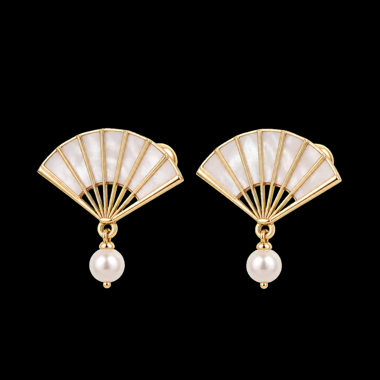 Folding Fan Pearl Stud Earrings transparent product image