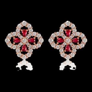 S925 Sterling Silver Lab-Grown Ruby Stud Earrings (Pair)