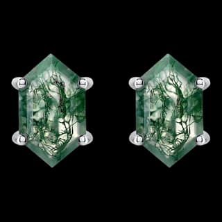 S925 Sterling Silver Moss Agate Stud Earrings (Pair) — JKW-573D0E00924D-V001