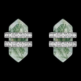 S925 Sterling Silver Moss Agate Stud Earrings (Pair) — JKW-E6B194C30267-V001