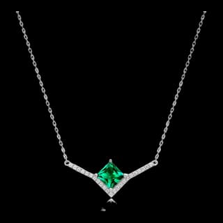 S925 Sterling Silver Lab-Grown Emerald Necklace — JKW-5058AC387A49-V001