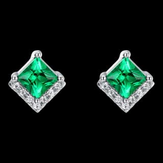 S925 Sterling Silver Lab-Grown Emerald Stud Earrings (Pair) — JKW-AEA275754B16-V001