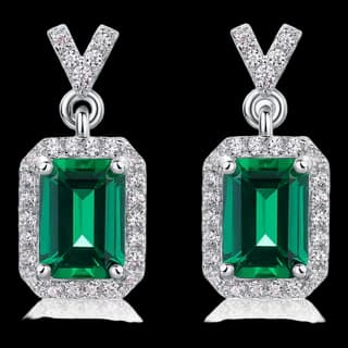 S925 Sterling Silver Lab-Grown Emerald Stud Earrings (Pair) — JKW-97290C659B97-V001