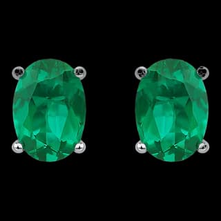 S925 Sterling Silver Lab-Grown Emerald Stud Earrings (Pair) — JKW-17E8FA2BC216-V001