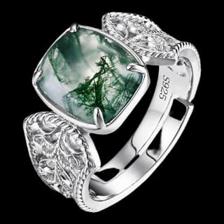S925 Sterling Silver Moss Agate Ring — JKW-B05BF86F9EB0-V001