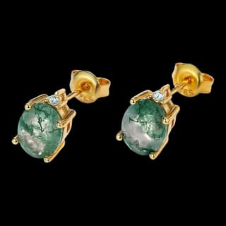 S925 Sterling Silver Moss Agate Stud Earrings (Pair) — JKW-9B29914EADE5-V001