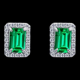 S925 Sterling Silver Lab-Grown Emerald Stud Earrings (Pair) — JKW-ADA203CA021E-V001