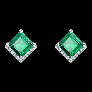 S925 Sterling Silver Lab-Grown Emerald Stud Earrings (Pair) — JKW-A12DB98B2AA4-V001