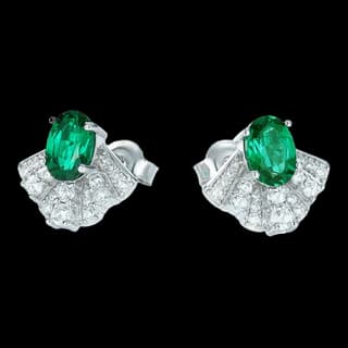 S925 Sterling Silver Lab-Grown Emerald Stud Earrings (Pair) — JKW-73546724ED47-V001