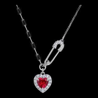 S925 Sterling Silver Lab-Grown Ruby Necklace — JKW-58683888E10E-V001