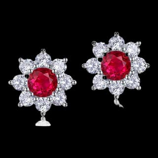 S925 Sterling Silver Lab-Grown Ruby Stud Earrings (Pair) — JKW-81B774071EF5-V001