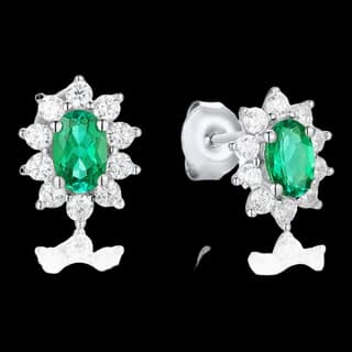 S925 Sterling Silver Lab-Grown Emerald Stud Earrings (Pair) — JKW-AC9608D003FA-V001