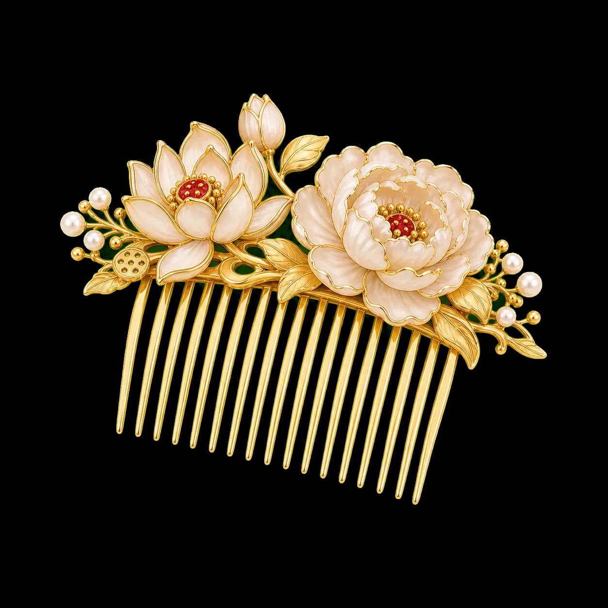 Lotus Peony Wedding Hair Comb transparent product image
